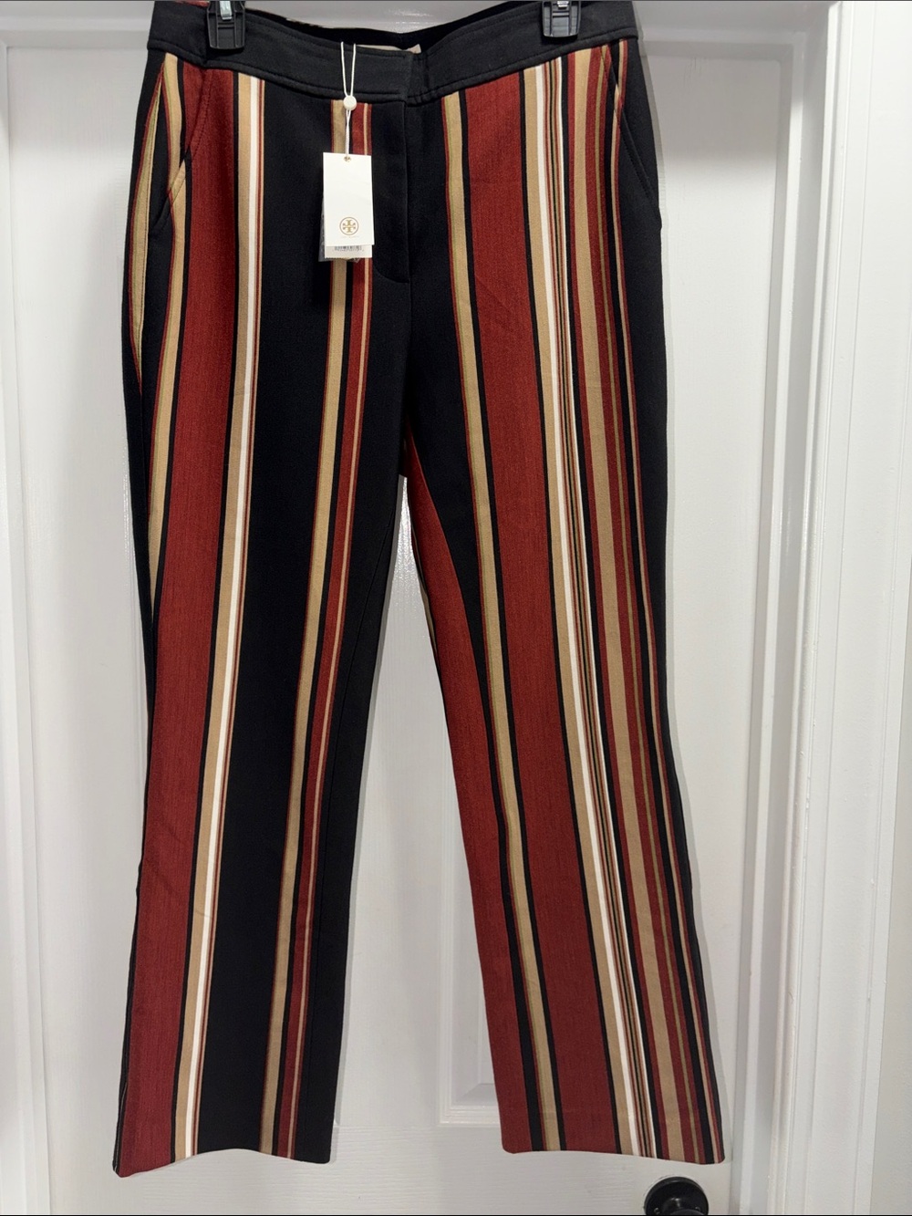 Tory Burch Striped WoolKnit Black/Khaki/Rust Women Dress Pants